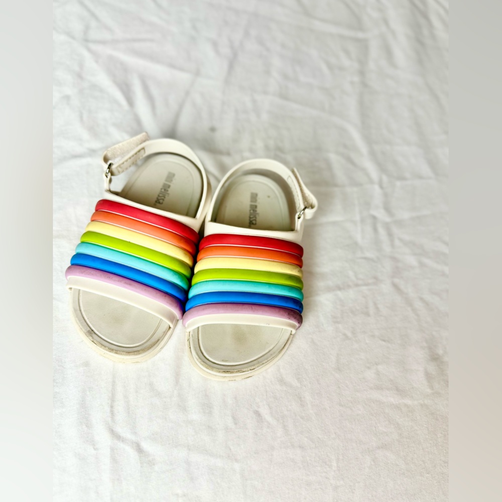 Mini Beach Slide Sandal White Colorful Rainbow size 8